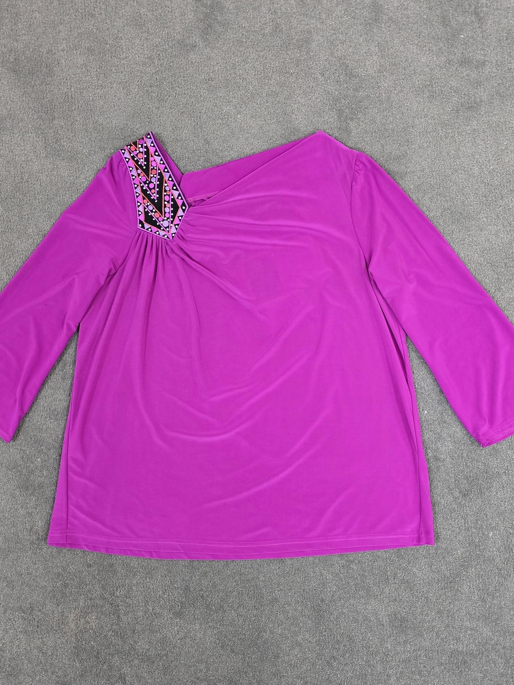 Bob Mackie Wearable Art Magenta Embellished Draped Top XL Long Sleeve